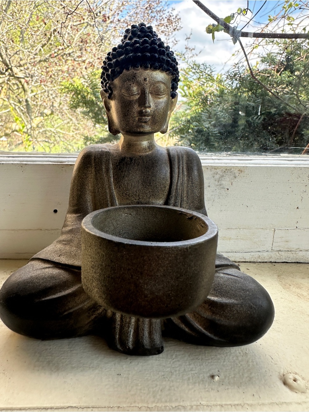 Meditating Buddha Tea Light Holder - Brown Decorative Statue